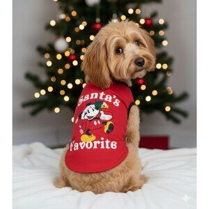 Disney Mickey Mouse Dog Shirt Santas Favorite Red L Polyester Made In Honduras